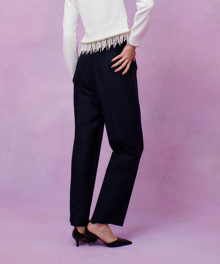 LOULOU WILLOUGHBY 【LOULOU WILLOUGHBY】シルクウールツイルタックパンツ ネイビー (65)