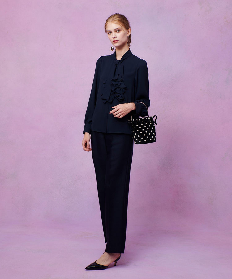 LOULOU WILLOUGHBY 【LOULOU WILLOUGHBY】シルクウールツイルタックパンツ ネイビー (65)