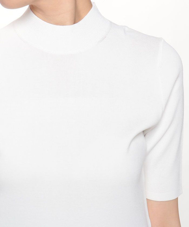 allureville 総針モックネック5分袖プルオーバー オフホワイト (02)