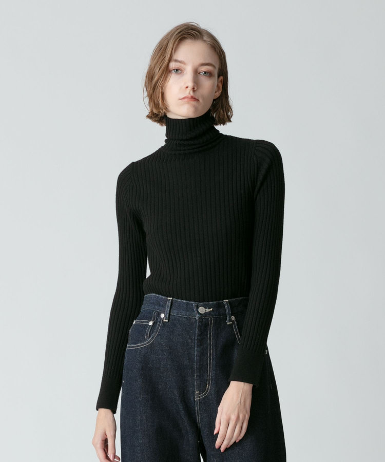 allureville 釦ディティール2WAY ネックリブプルオーバー ブラック (95)