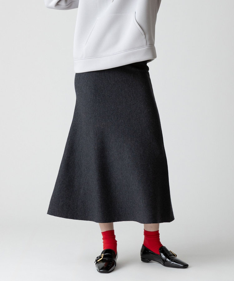allureville 【セットアップ対応可能】ウール混Wフェイスナローマーメイドスカート チャコールグレー (94)