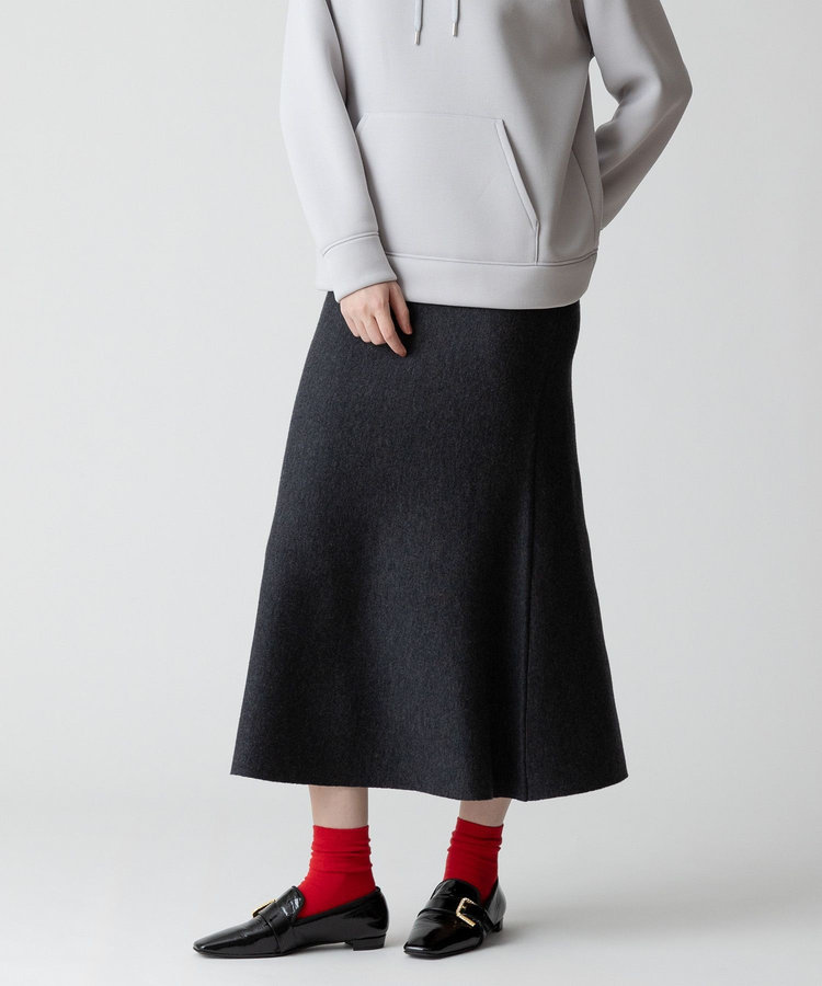 allureville 【セットアップ対応可能】ウール混Wフェイスナローマーメイドスカート チャコールグレー (94)