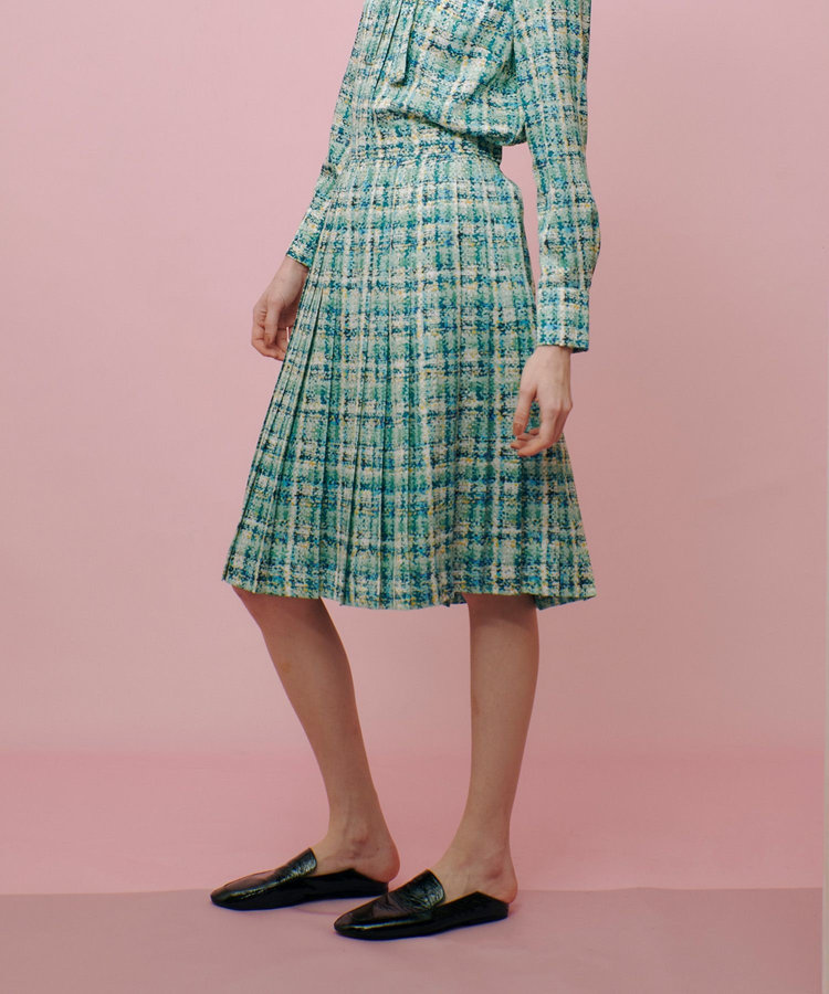 LOULOU WILLOUGHBY 【LOULOU WILLOUGHBY】チェックプリントプリーツミディスカート グリーン (71)