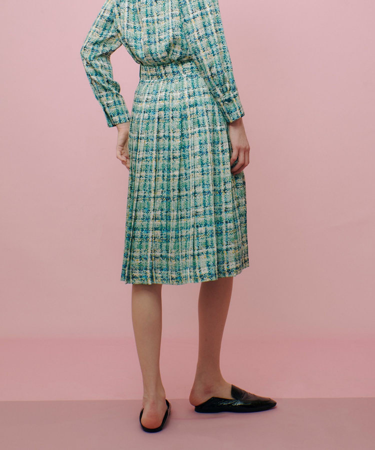 LOULOU WILLOUGHBY 【LOULOU WILLOUGHBY】チェックプリントプリーツミディスカート グリーン (71)