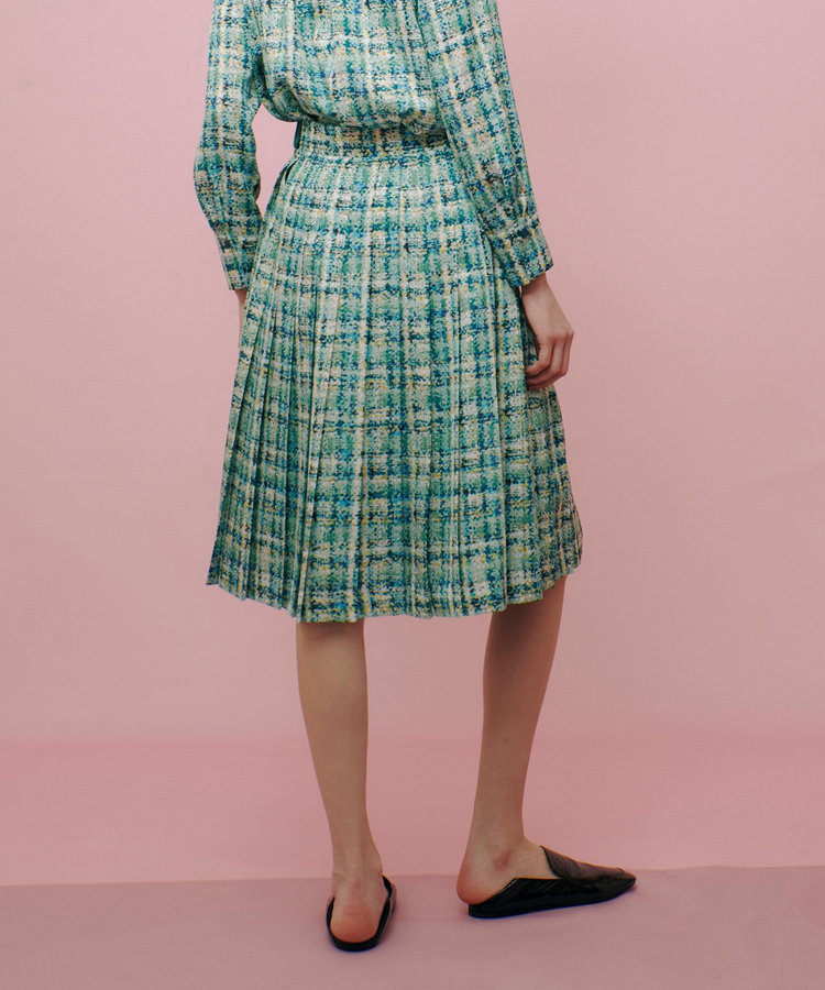 LOULOU WILLOUGHBY 【LOULOU WILLOUGHBY】チェックプリントプリーツミディスカート グリーン (71)