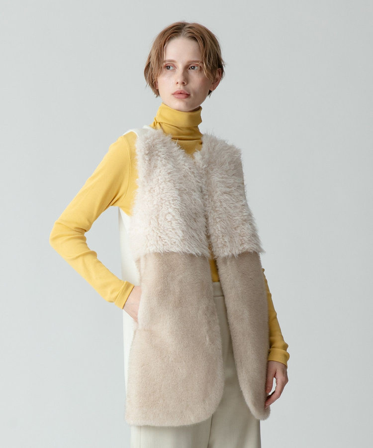 allureville フェイクファーコンビニットジレ アイボリー (04)