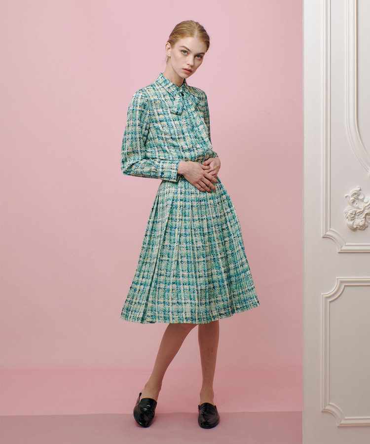 LOULOU WILLOUGHBY 【LOULOU WILLOUGHBY】チェックプリントプリーツミディスカート グリーン (71)