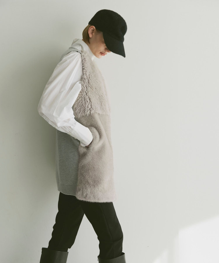 allureville フェイクファーコンビニットジレ チャコールグレー (94)