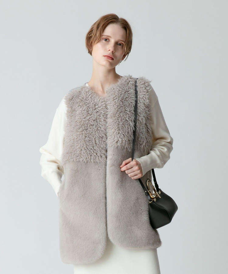 allureville フェイクファーコンビニットジレ チャコールグレー (94)