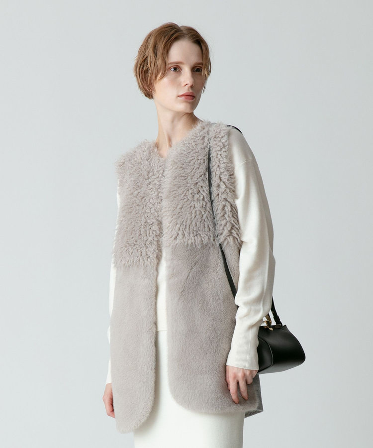 allureville フェイクファーコンビニットジレ チャコールグレー (94)