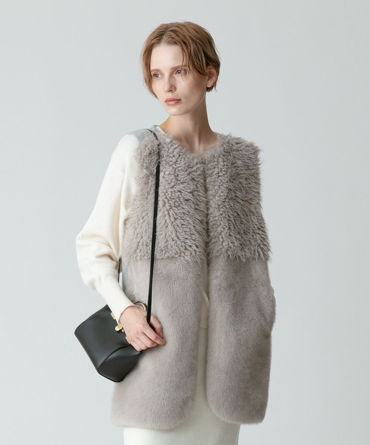 allureville フェイクファーコンビニットジレ チャコールグレー (94)