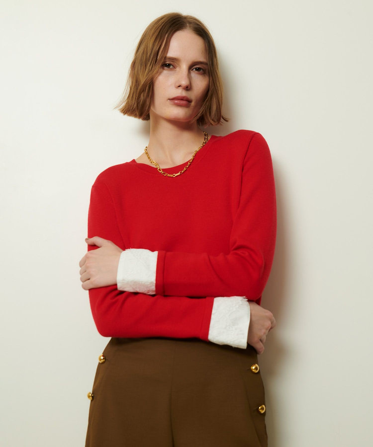 allureville レースカフスドッキングプルオーバー レッド (43)