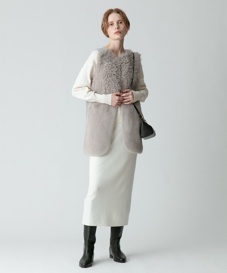 allureville フェイクファーコンビニットジレ チャコールグレー (94)