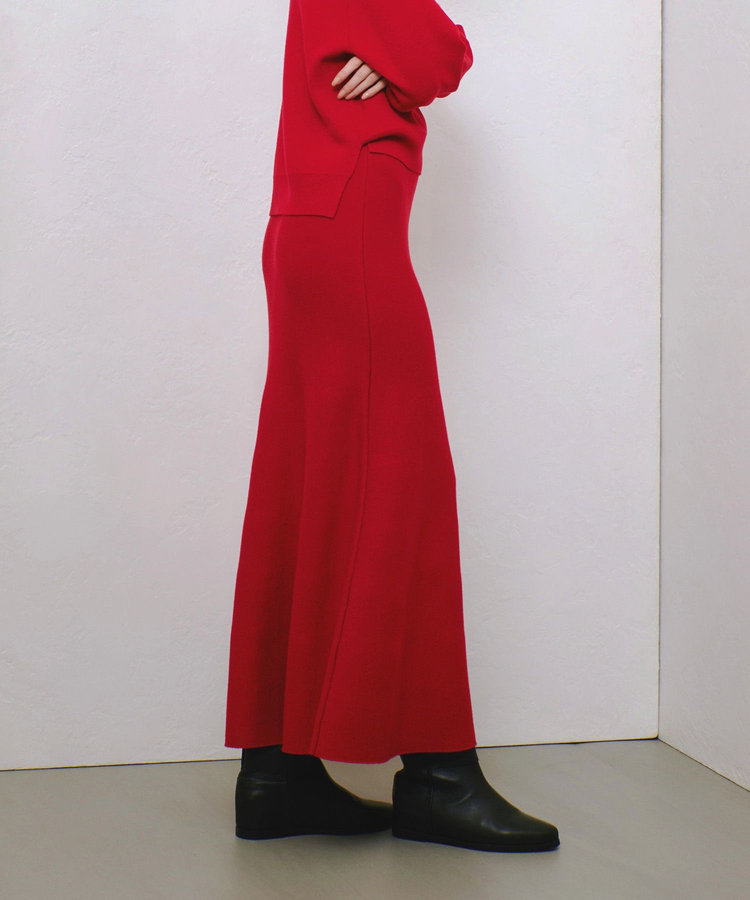 allureville 【セットアップ対応可能】ウール混Wフェイスナローマーメイドスカート レッド (43)