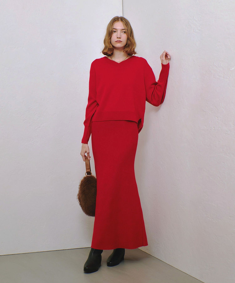 allureville 【セットアップ対応可能】ウール混Wフェイスナローマーメイドスカート レッド (43)