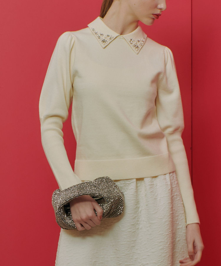 LOULOU WILLOUGHBY 【LOULOU WILLOUGHBY】ワンハンドルビジューミニハンドバッグ シルバー (90)