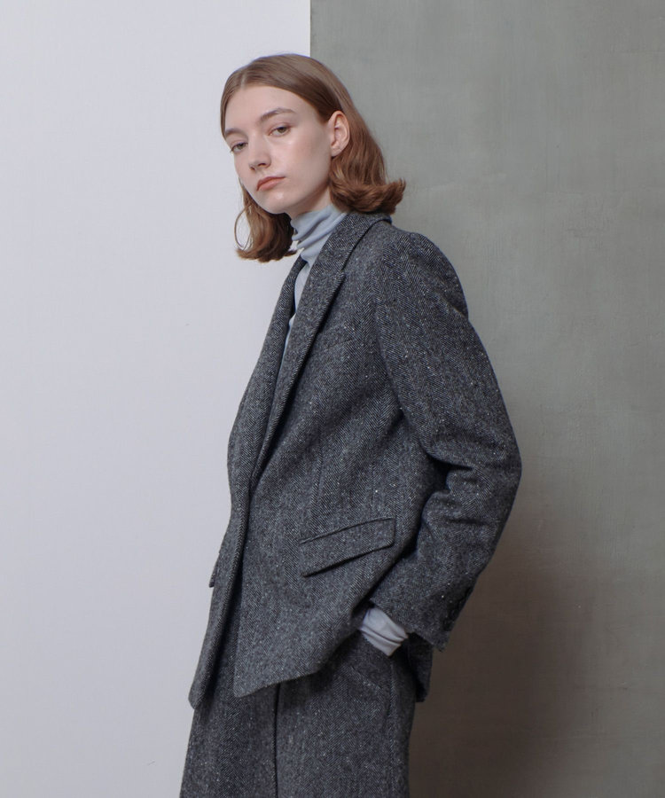 allureville 【セットアップ対応可能】ヘリンボンツイードテーラードジャケット ブラック (95)