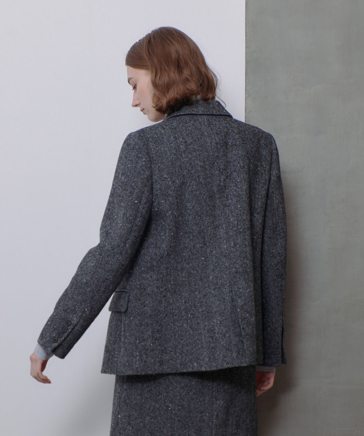allureville 【セットアップ対応可能】ヘリンボンツイードテーラードジャケット ブラック (95)