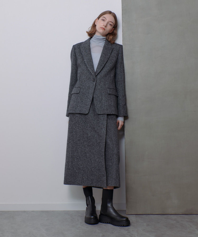 allureville 【セットアップ対応可能】ヘリンボンツイードテーラードジャケット ブラック (95)