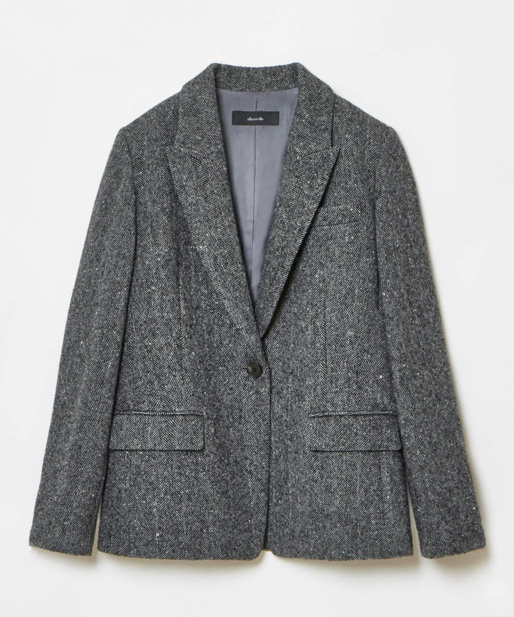 allureville 【セットアップ対応可能】ヘリンボンツイードテーラードジャケット ブラック (95)