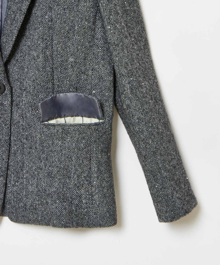 allureville 【セットアップ対応可能】ヘリンボンツイードテーラードジャケット ブラック (95)