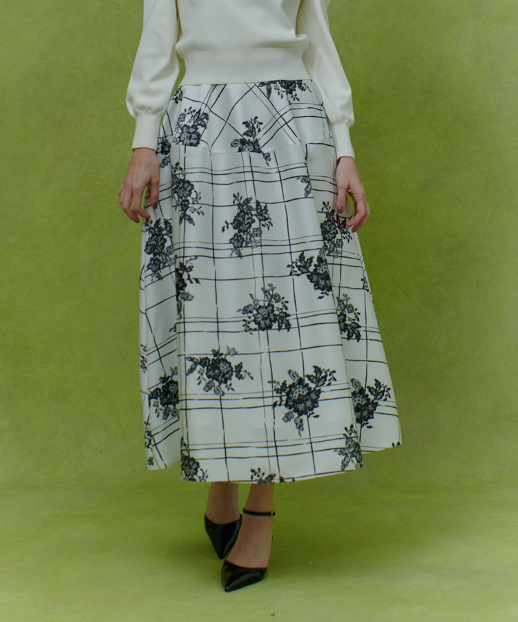 LOULOU WILLOUGHBY】SILK CO フラワーチェックスカート