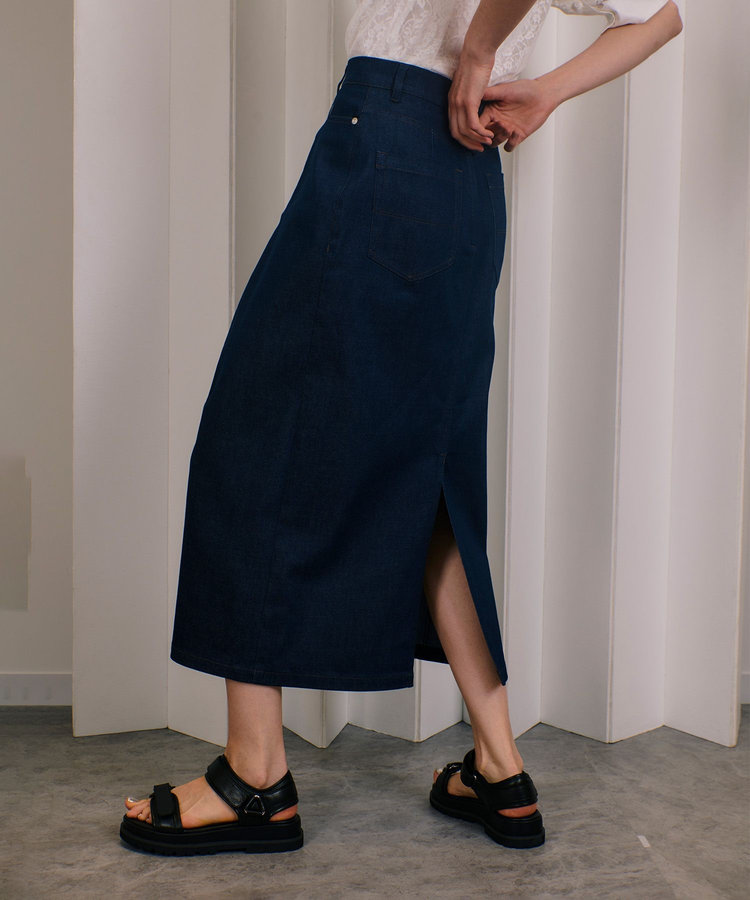 allureville デニムライクフロントタックスカート ネイビー (65)