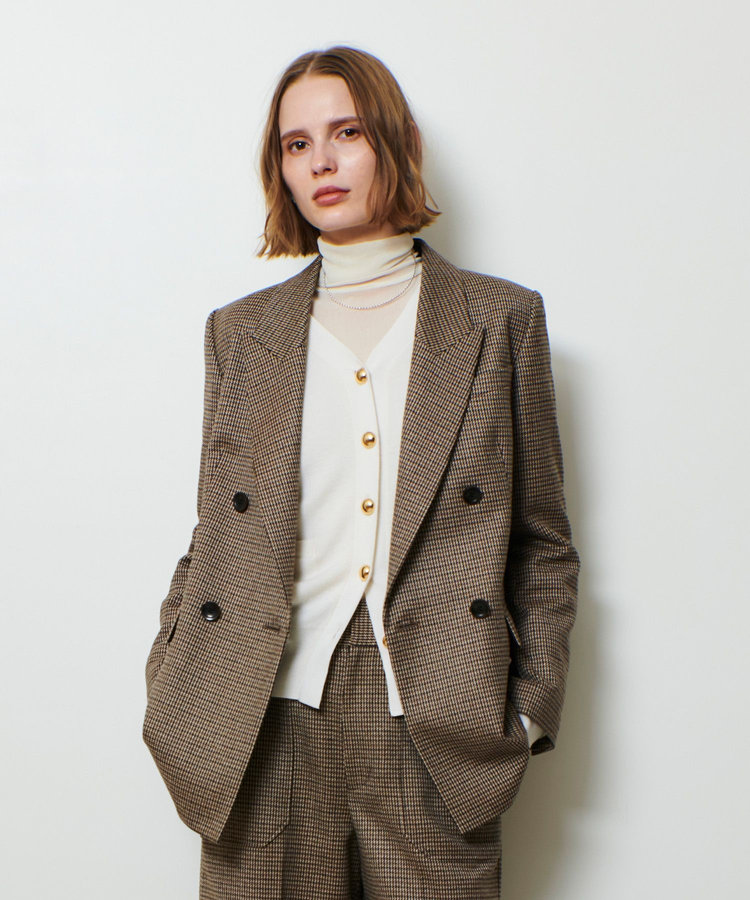 allureville CHIC TWEEDダブルジャケット ブラウン (81)