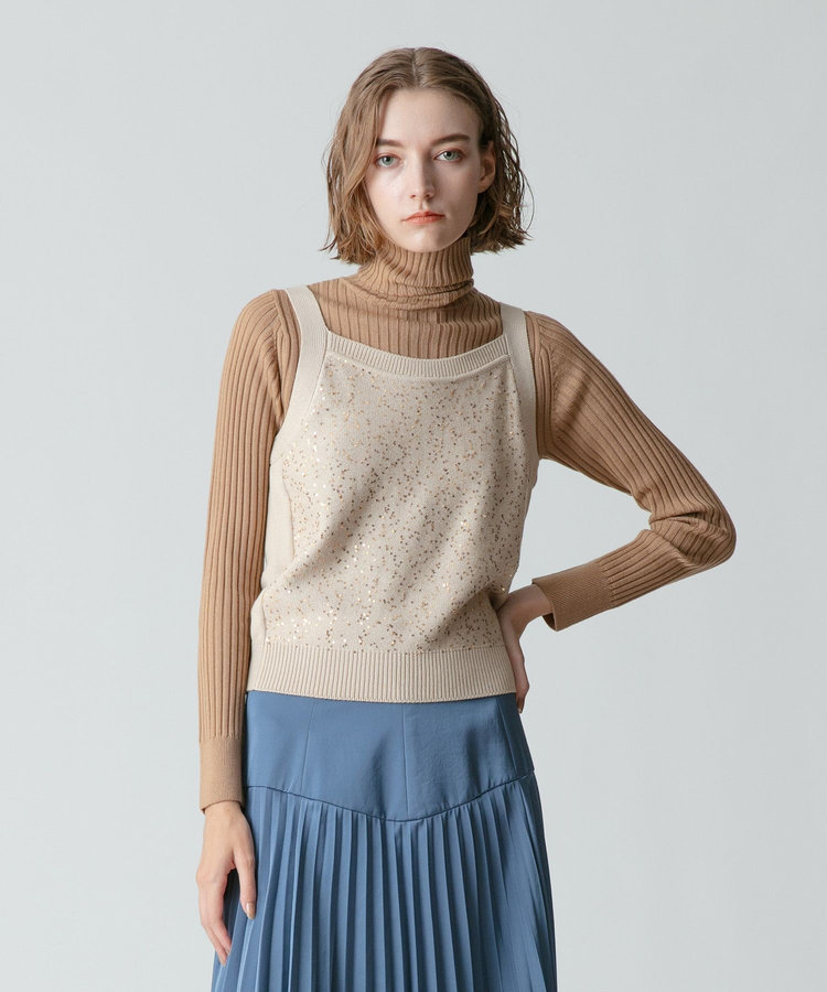 allureville 釦ディティール2WAY ネックリブプルオーバー ベージュ (11)