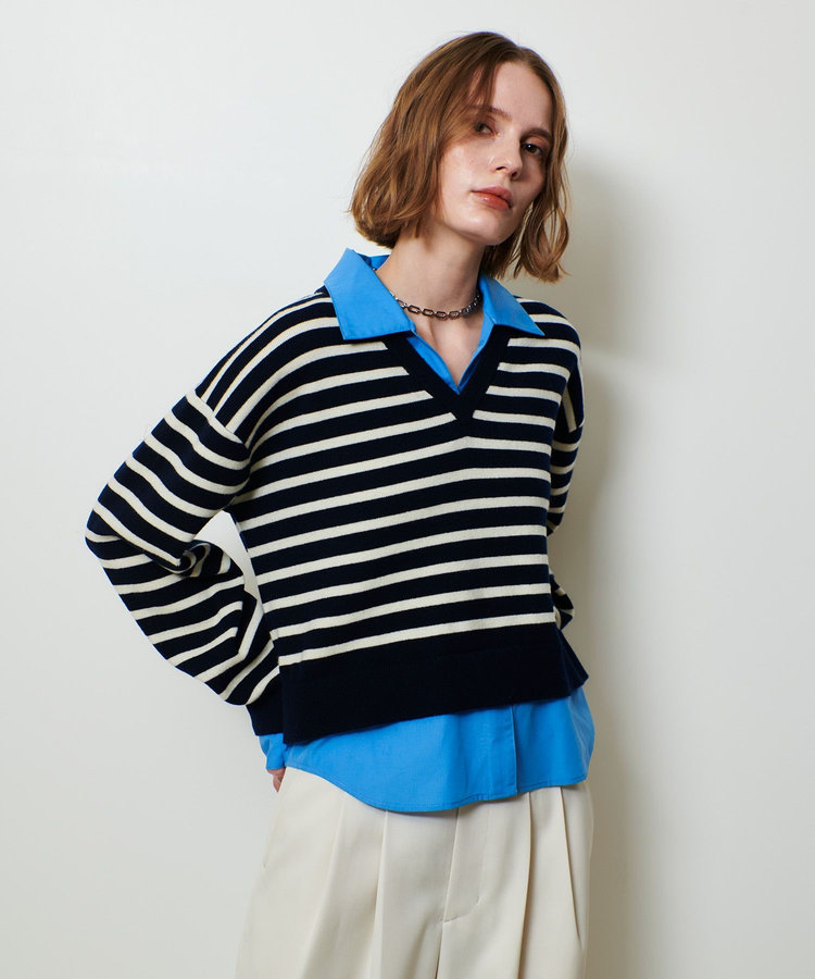 allureville フェイクレイヤードスキッパープルオーバー ネイビー (67)