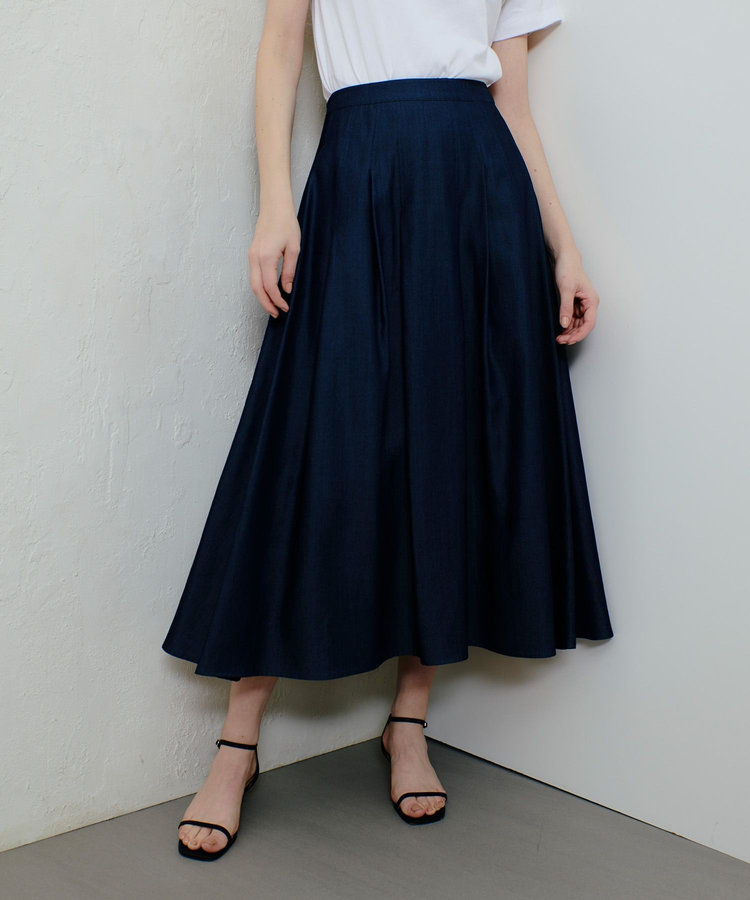 allureville マットタフタアンイーブンタックスカート インディゴ (66)