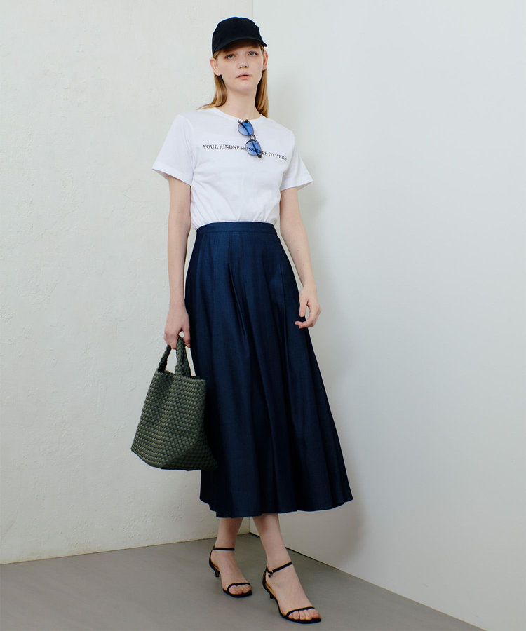 allureville マットタフタアンイーブンタックスカート インディゴ (66)