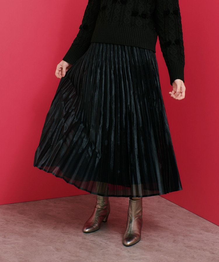 LOULOU WILLOUGHBY 【LOULOU WILLOUGHBY】グロッシーグラデプリーツスカート ブラック (95)