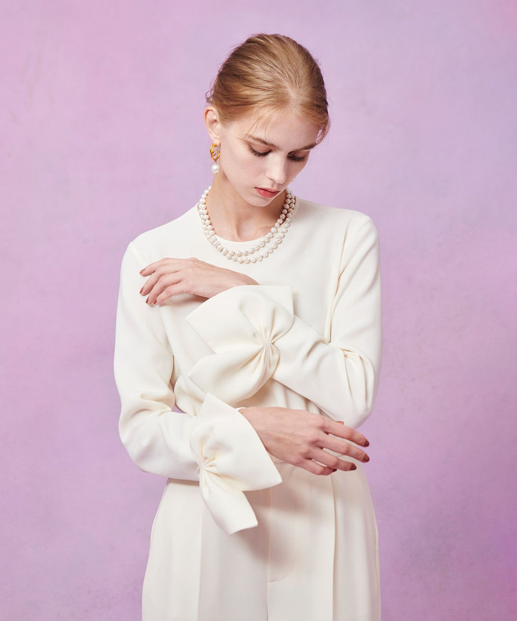 LOULOU WILLOUGHBY 【LOULOU WILLOUGHBY】ダブルクロス袖リボンブラウス オフホワイト (02)