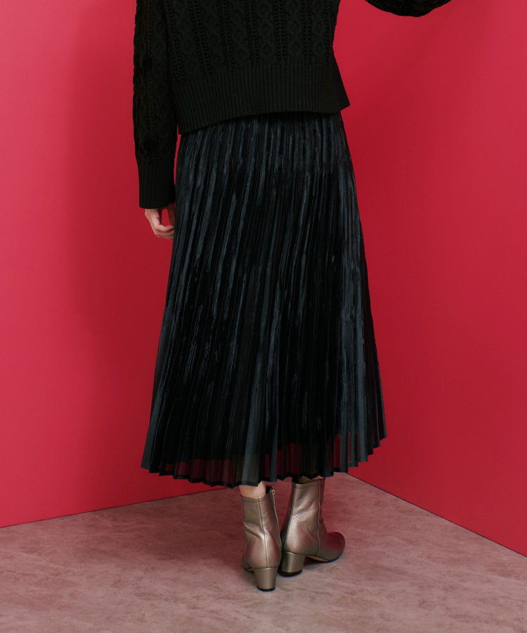 LOULOU WILLOUGHBY 【LOULOU WILLOUGHBY】グロッシーグラデプリーツスカート ブラック (95)