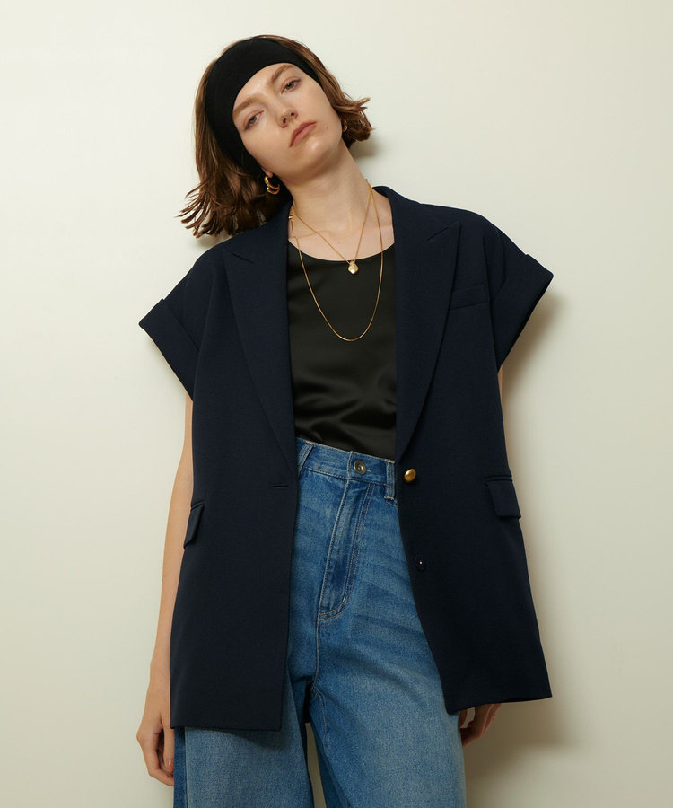 allureville ウールライクポリツイルジレジャケット ネイビー (65)