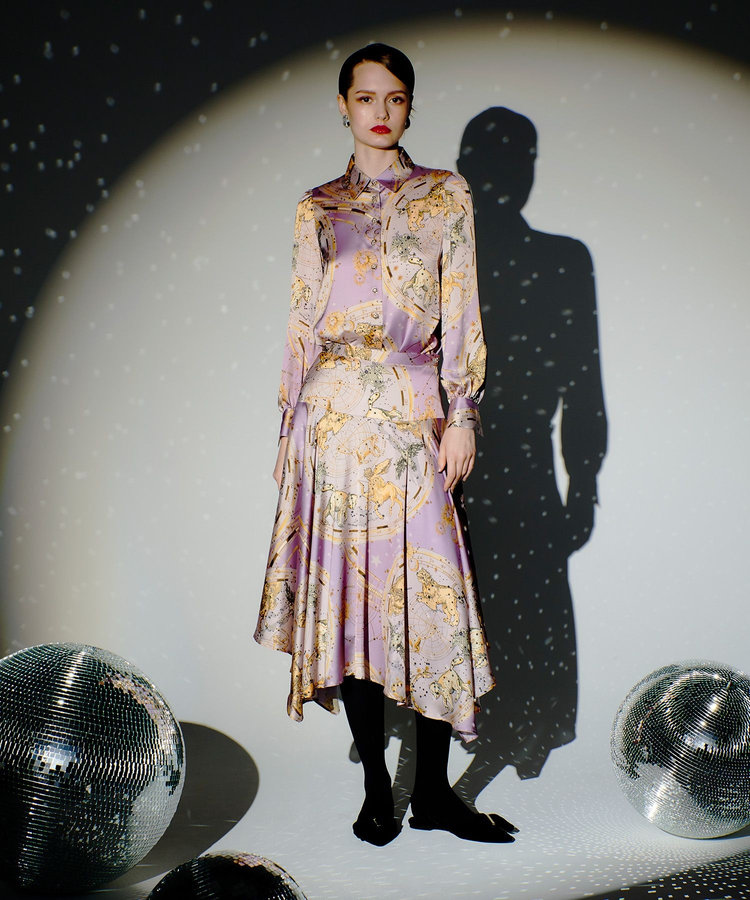 LOULOU WILLOUGHBY 【LOULOU WILLOUGHBY】ホロスコーププリントフレアスカート パープル (51)