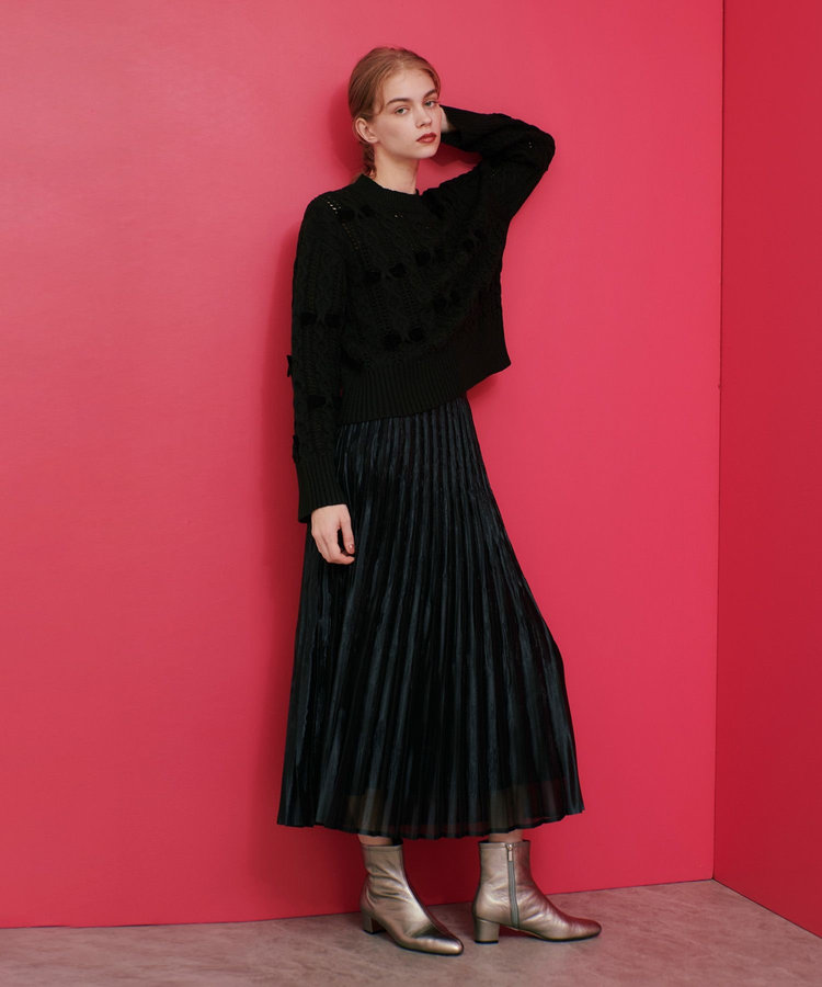 LOULOU WILLOUGHBY 【LOULOU WILLOUGHBY】グロッシーグラデプリーツスカート ブラック (95)