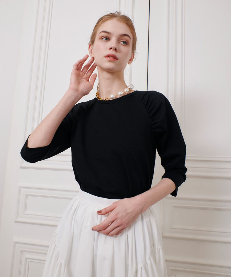 LOULOU WILLOUGHBY 【LOULOU WILLOUGHBY】ショルダーギャザーロンT ブラック (95)
