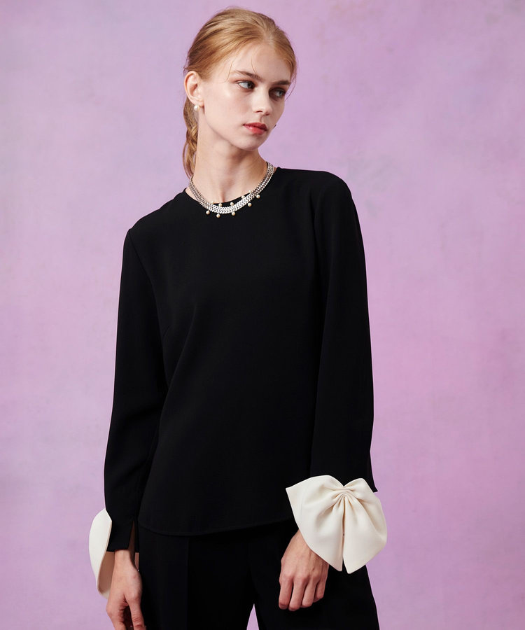 LOULOU WILLOUGHBY 【LOULOU WILLOUGHBY】ダブルクロス袖リボンブラウス ブラック系 (98)