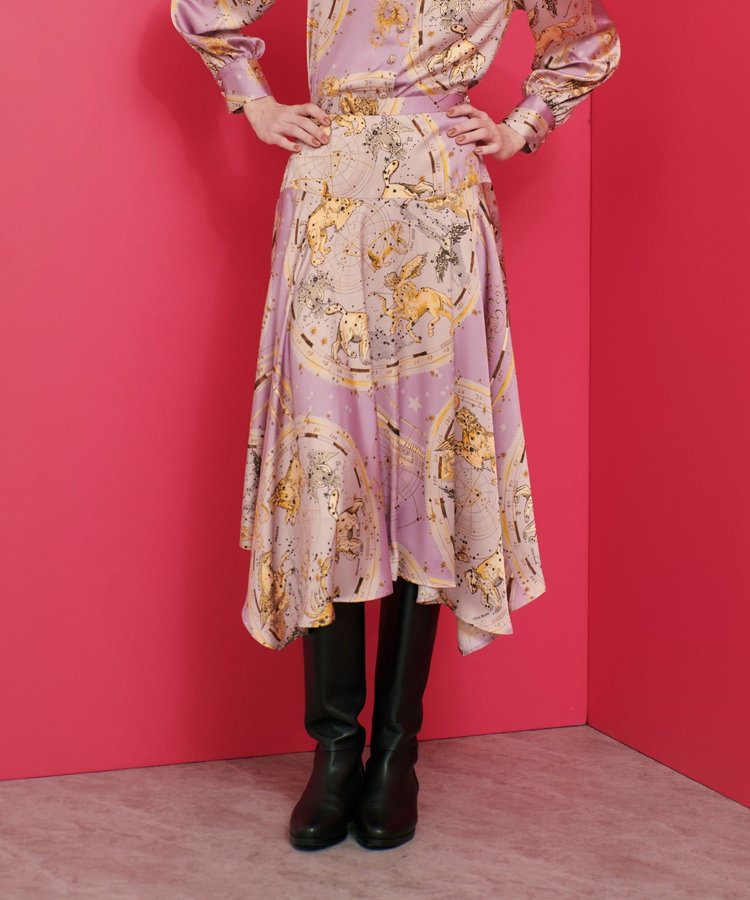 LOULOU WILLOUGHBY 【LOULOU WILLOUGHBY】ホロスコーププリントフレアスカート パープル (51)