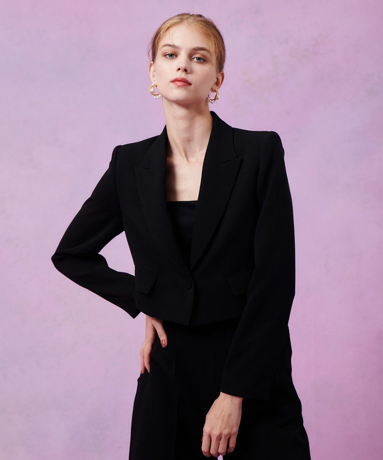 LOULOU WILLOUGHBY 【LOULOU WILLOUGHBY】ダブルクロスショートジャケット ブラック (95)