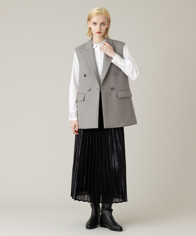 LOULOU WILLOUGHBY 【LOULOU WILLOUGHBY】グロッシーグラデプリーツスカート ブラック (95)