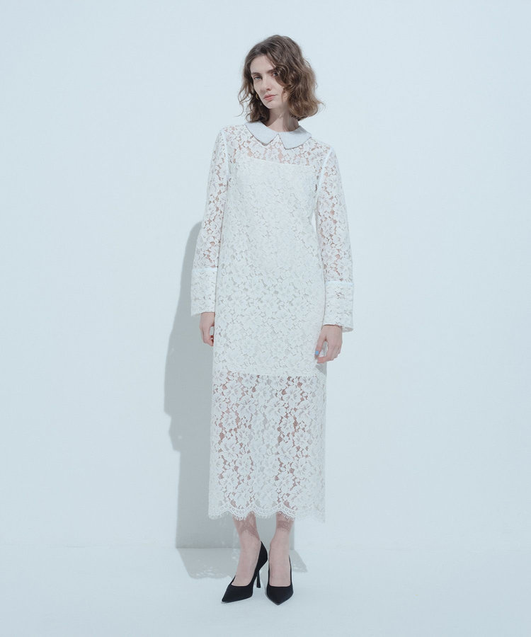 LOULOU WILLOUGHBY 【LOULOU WILLOUGHBY】パールネックレースワンピース オフホワイト (02)