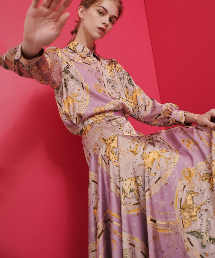 LOULOU WILLOUGHBY 【LOULOU WILLOUGHBY】ホロスコーププリントフレアスカート パープル (51)