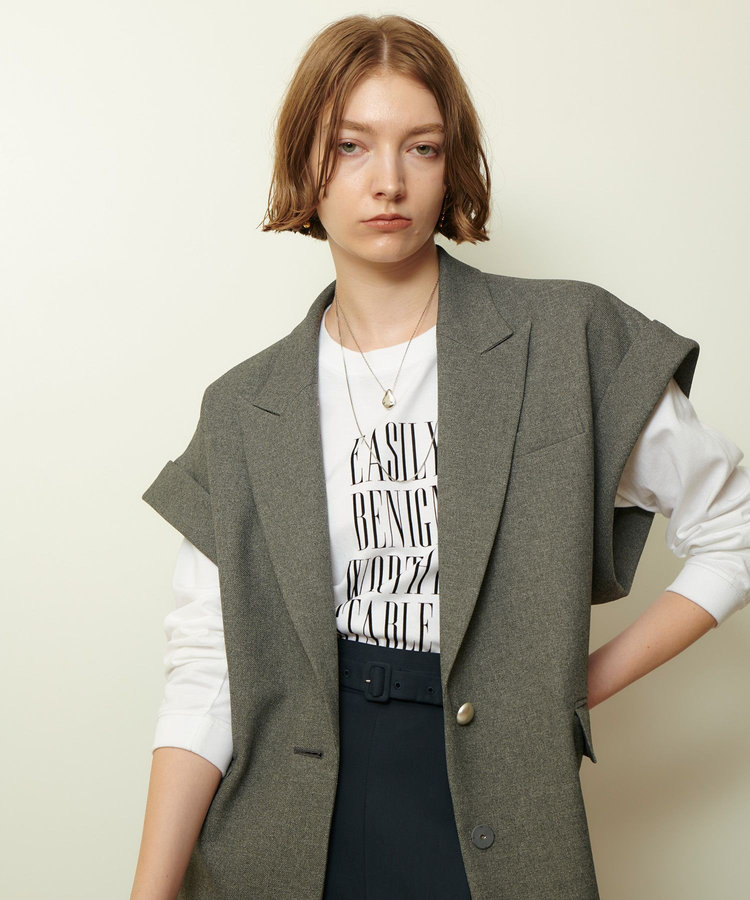 allureville ウールライクポリツイルジレジャケット グレー (92)