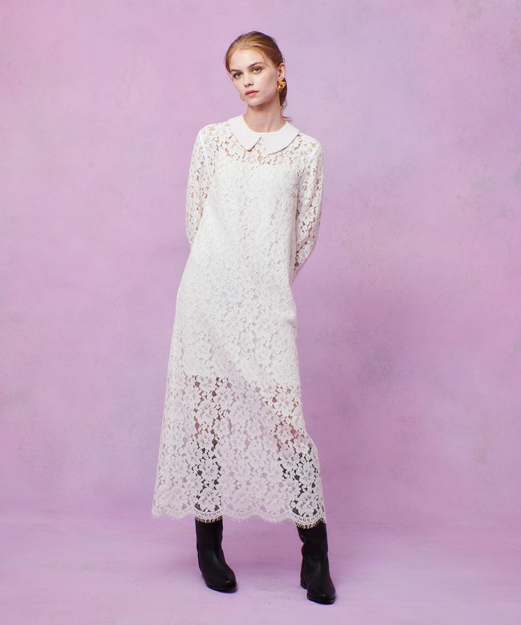 LOULOU WILLOUGHBY 【LOULOU WILLOUGHBY】パールネックレースワンピース オフホワイト (02)