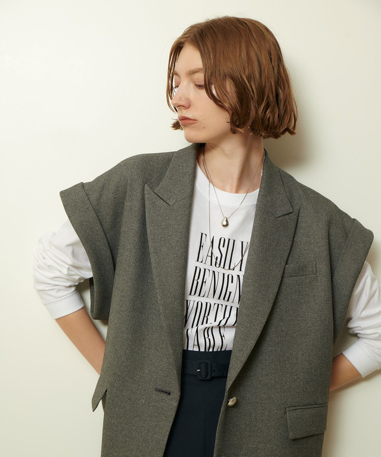 allureville ウールライクポリツイルジレジャケット グレー (92)