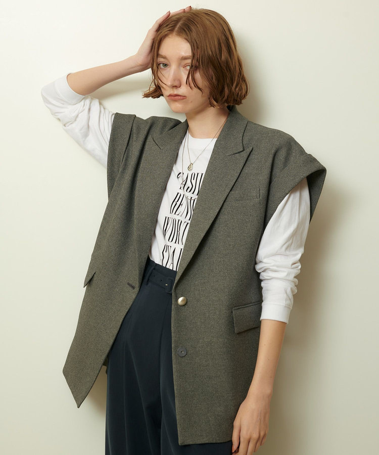 allureville ウールライクポリツイルジレジャケット グレー (92)