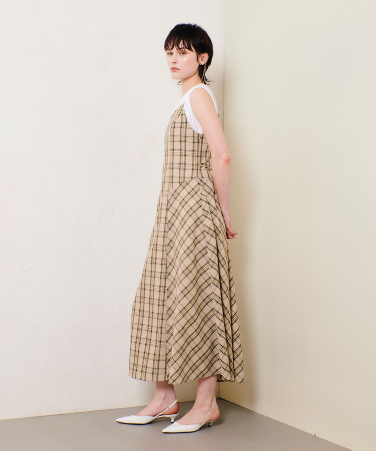 allureville チェックバックコンシャスキャミワンピース ベージュ (11)